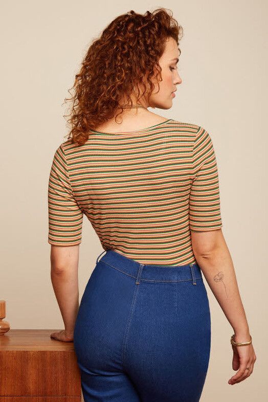 King Louie T-Shirt&#x20;Carice&#x20;Top&#x20;Boxy&#x20;Stripe&#x20;ponderosa&#x20;green